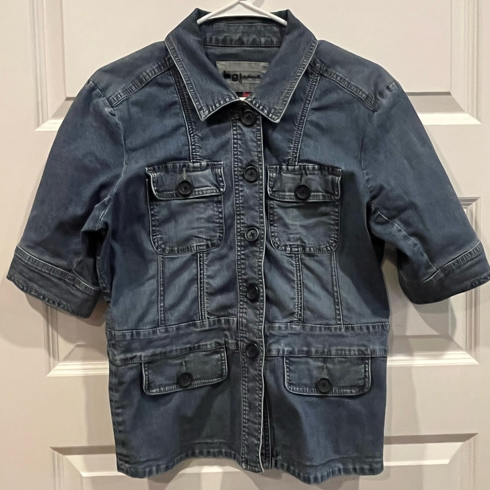 Jag Jeans Women’s Blue Denim Jacket, Short Sleeve, Trucker Style, Stretch Size L